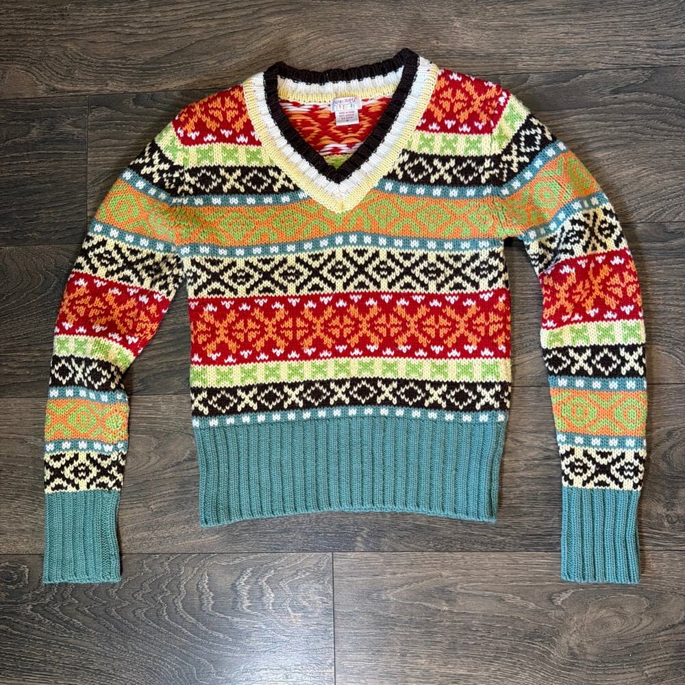 Funky People Sz M Sweater Art to Wear Dopamine Colorful Geometric Y2K Indie Boho